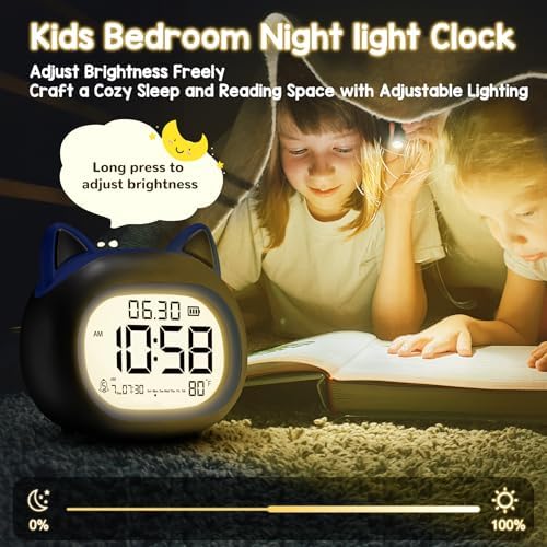 Adorable Cat Alarm Clock for Kids with Night Light