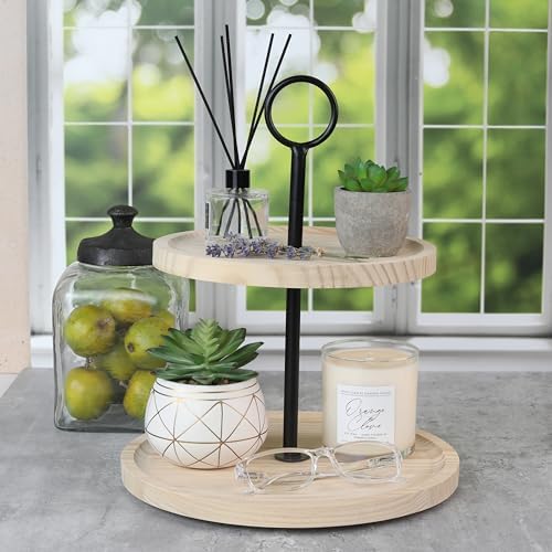KIBAGA Decorative Wooden Two Tiered Tray Stand