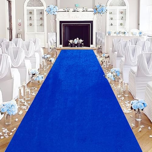 QueenDream Royal Blue Velvet Aisle Runner 25x15ft