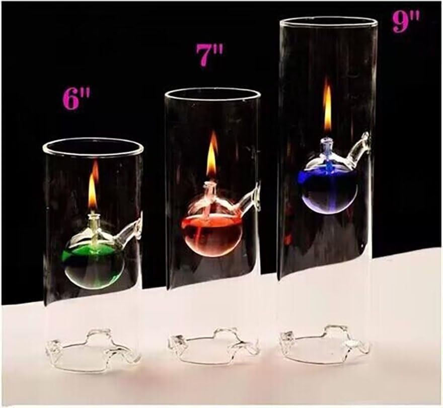 Glass Oil Lamp Borosilicate Hurricane Candle Holder 7 Inch