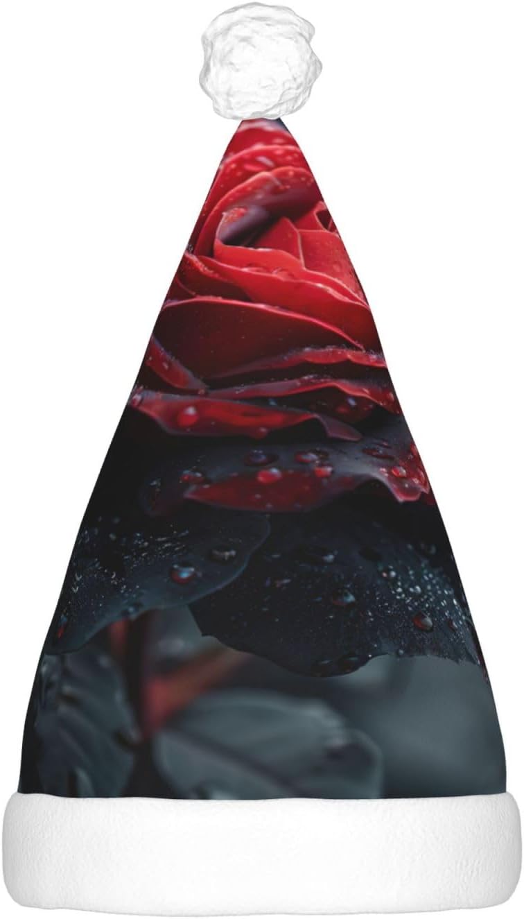 Red And Black Rose Print Christmas Hat With LED Light