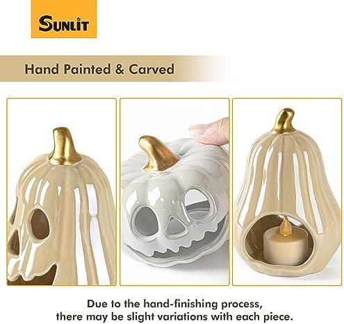 Sunlit Ceramic Pumpkin Tea Light Holder Set of 3