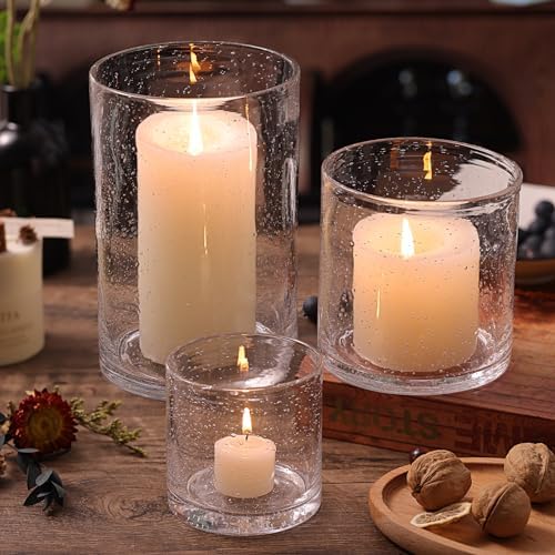 NITIME Hurricane Candle Holder Set of 3 Clear Glass Holders