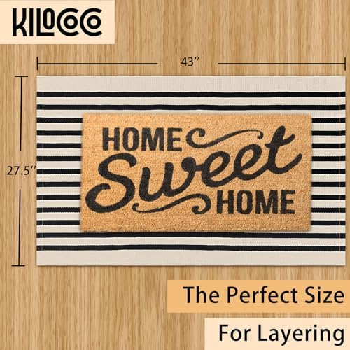 KILOCOCO Beige Striped Rug 23x36 Indoor Outdoor Door Mat