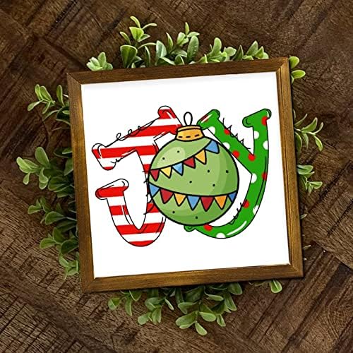 Christmas Joy Ball Framed Wooden Sign 7x7 Inch 1
