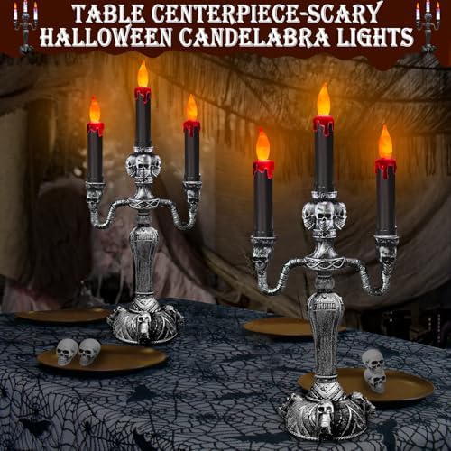 Extra Large 2 Pack Halloween Candelabra LED Skull Lights