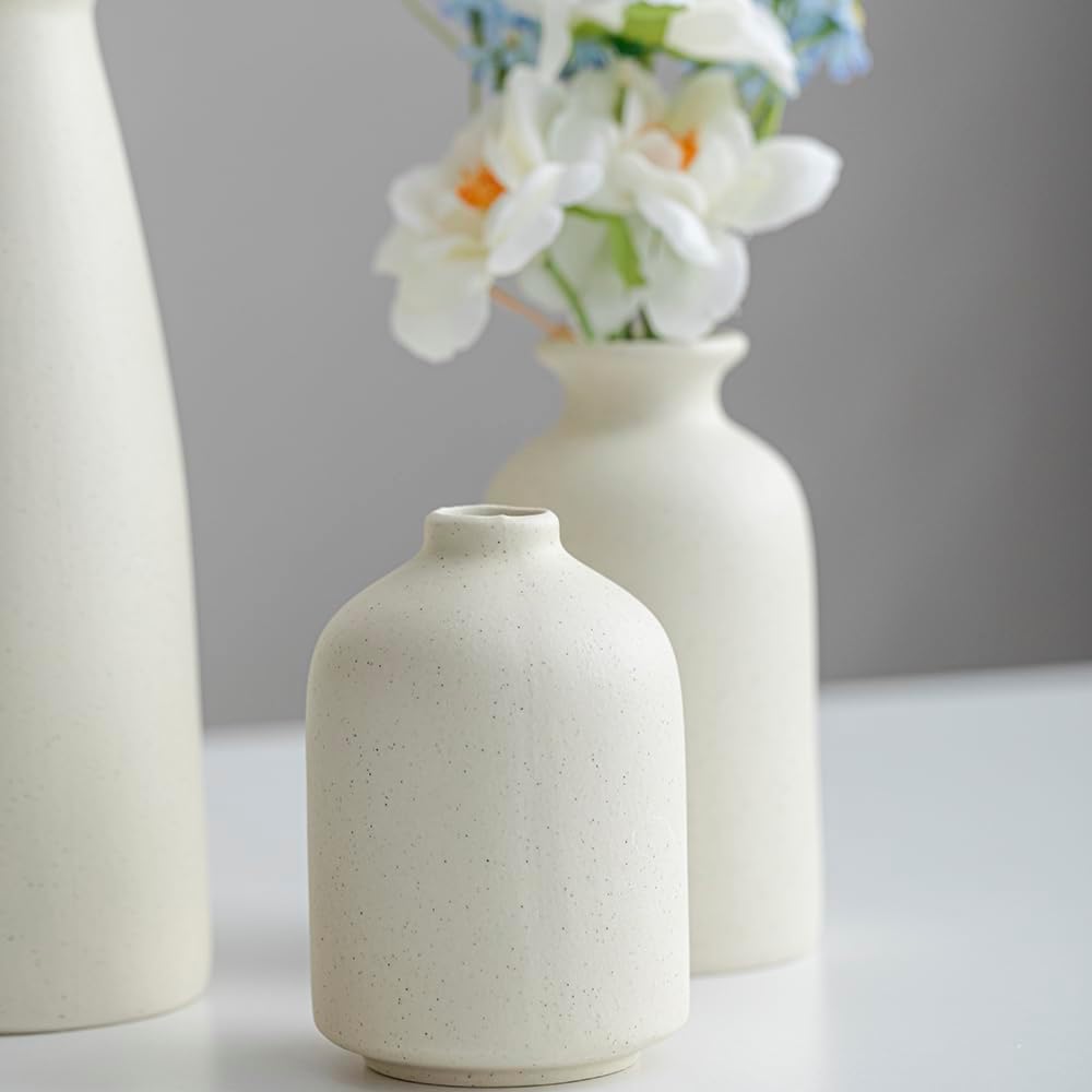 Distressed Ceramic Vase Set of 3 Modern Bohemian Farmhouse Decor