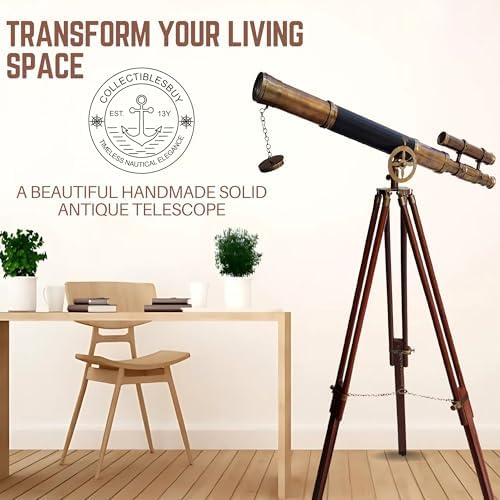 Classic Nautical Brass Telescope with Wooden Tripod