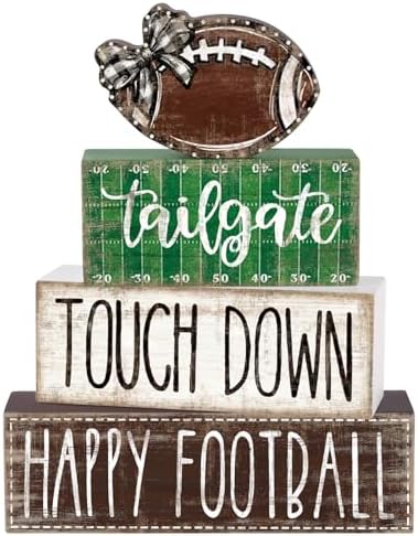 4Pcs Football Wooden Block Sign Fall Decor Centerpiece