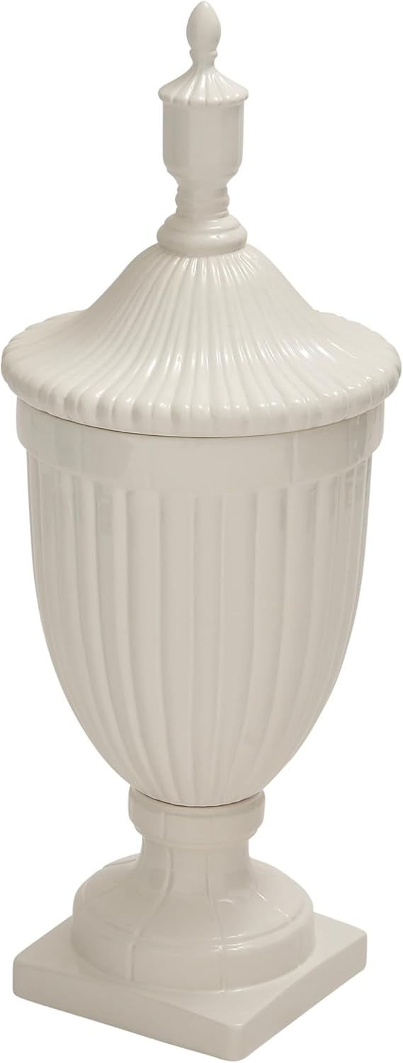 Deco 79 White Ceramic Decorative Urn Jar with Lid