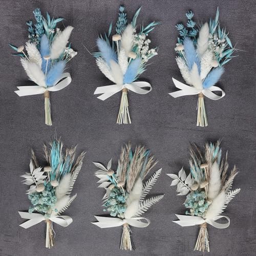 Mini Dried Flower Bouquet Set 6 pcs Blue