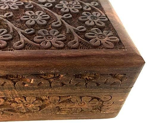 Floral Carved Handmade Wooden Box 4x6