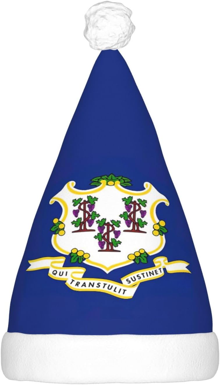 Connecticut State Flag Print Christmas Hat with LED Lights
