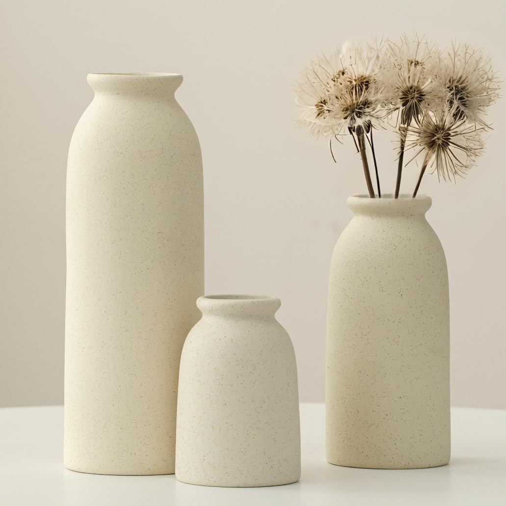 Tinctotnic 3-Piece Ceramic Vase Set - Distressed Beige