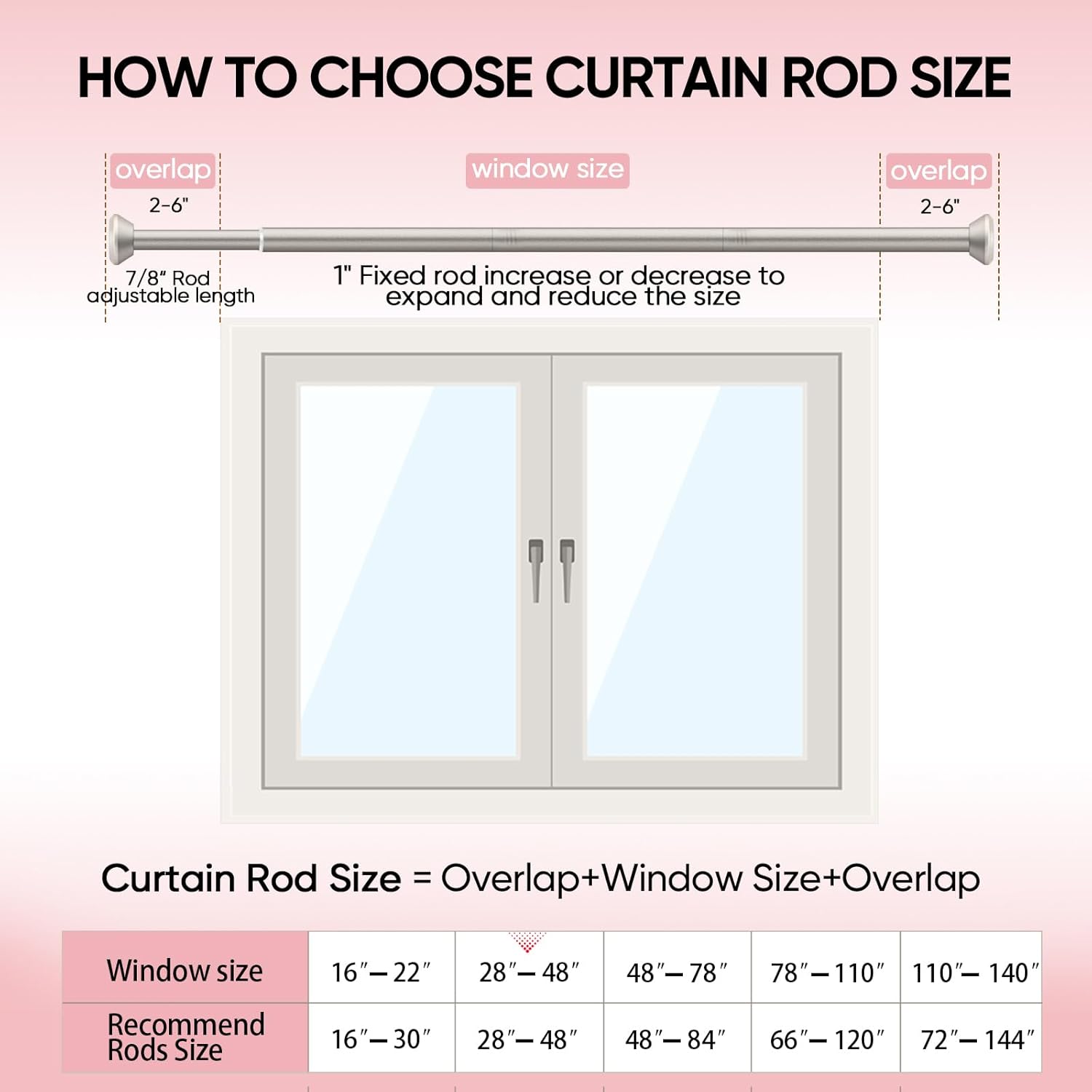 Heavy Duty Curtain Rods 28-48 Inches Silver Adjustable with Diamond Finials