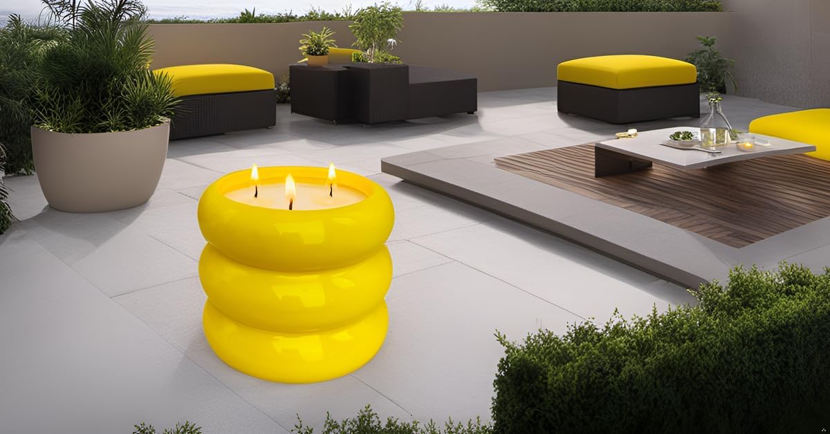 Yellow Ceramic 3 Wick Citronella Candle 18oz for Outdoor Use