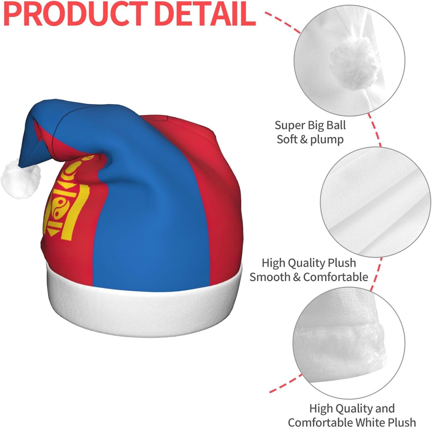Mongolian Flag Print Christmas LED Hat for Festive Parties