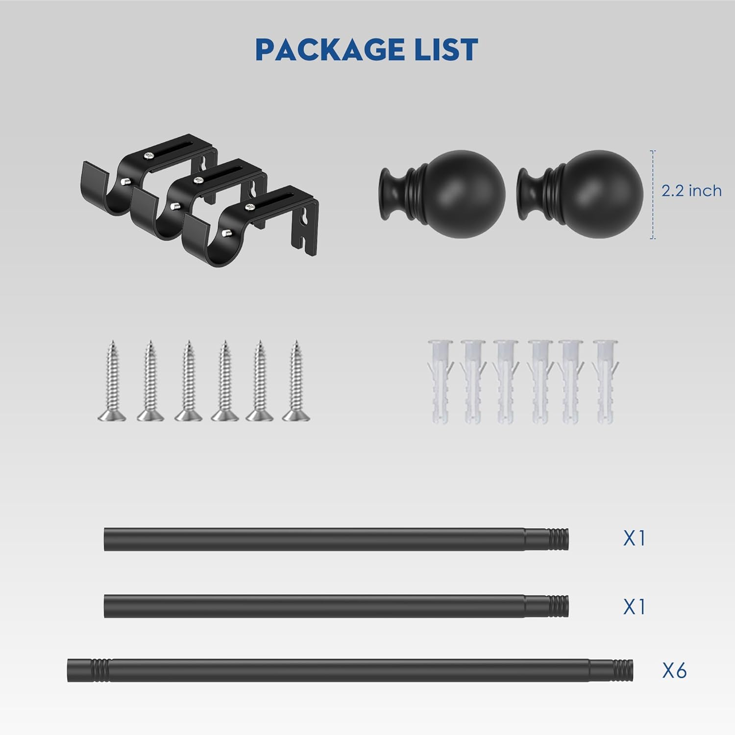 Black Curtain Rod 66-120 Inch Adjustable Heavy Duty