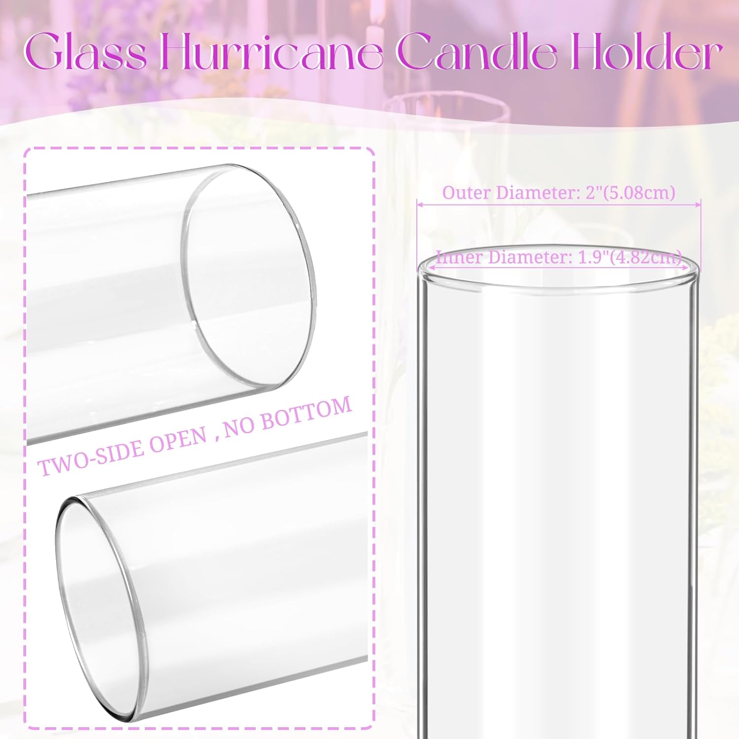 6 Pcs Open Ended Clear Hurricane Candle Holder