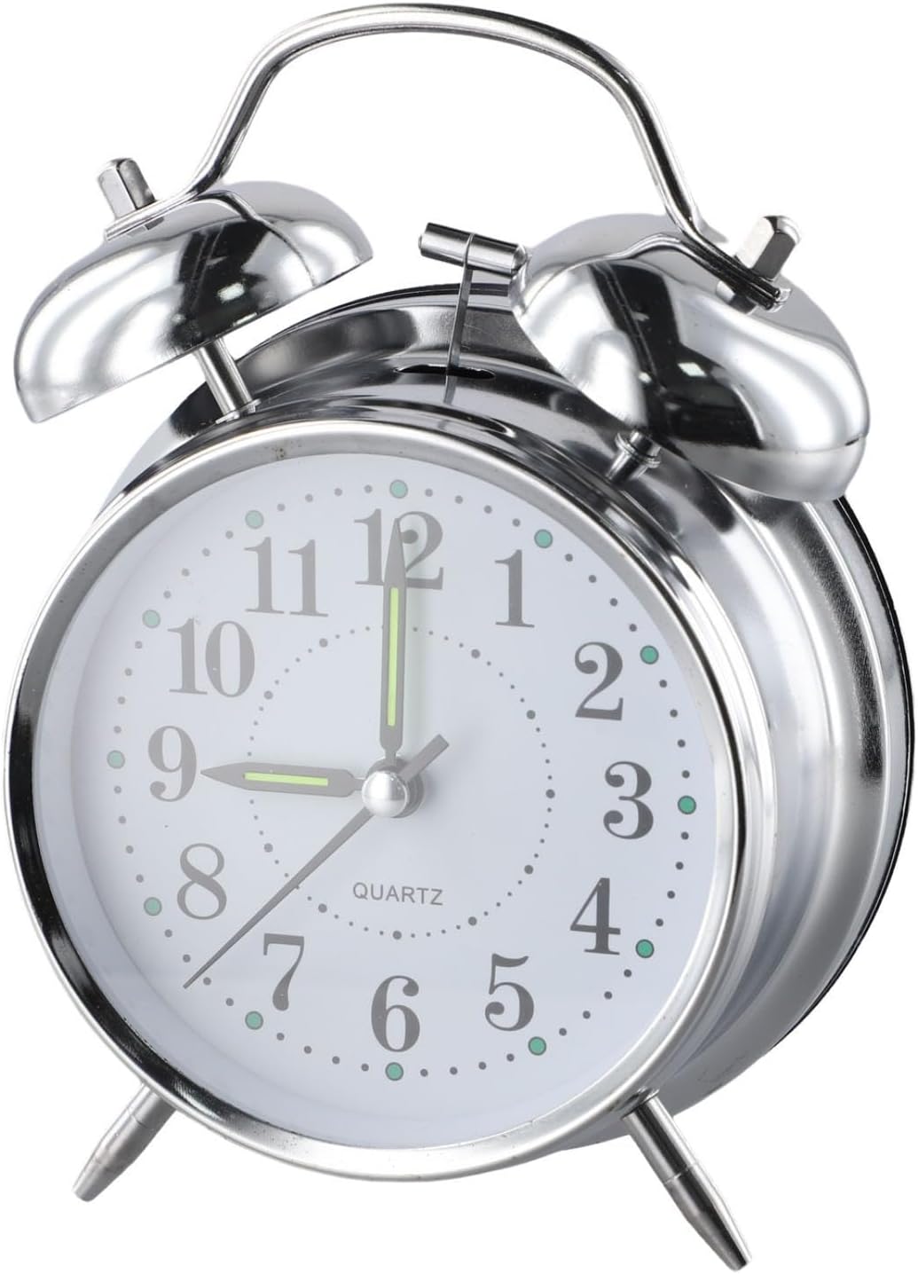 Chrome Finish Double Bell Wind Up Alarm Clock with Luminous Hands