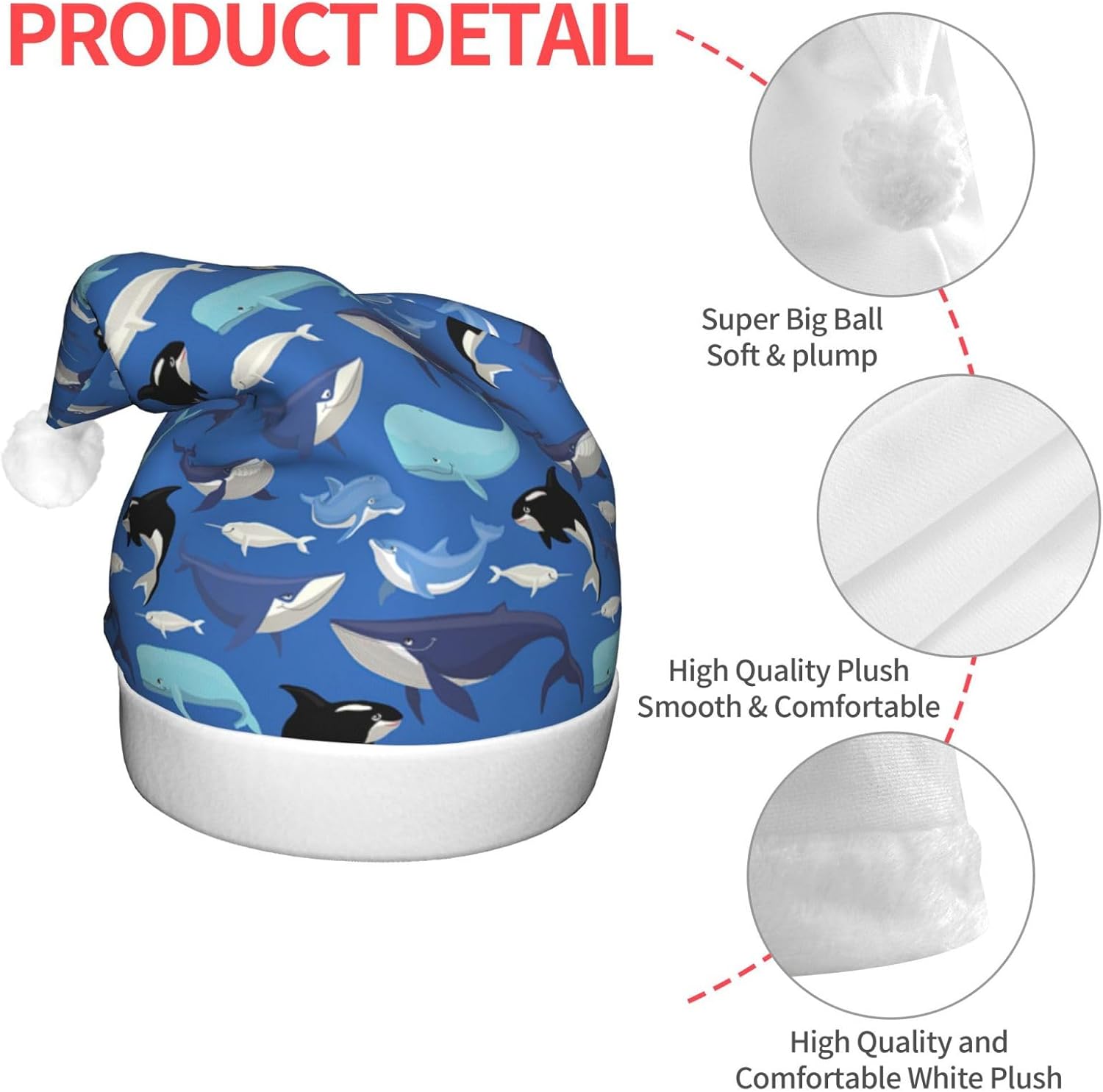 Whale Pattern Print LED Christmas Hat for Adults