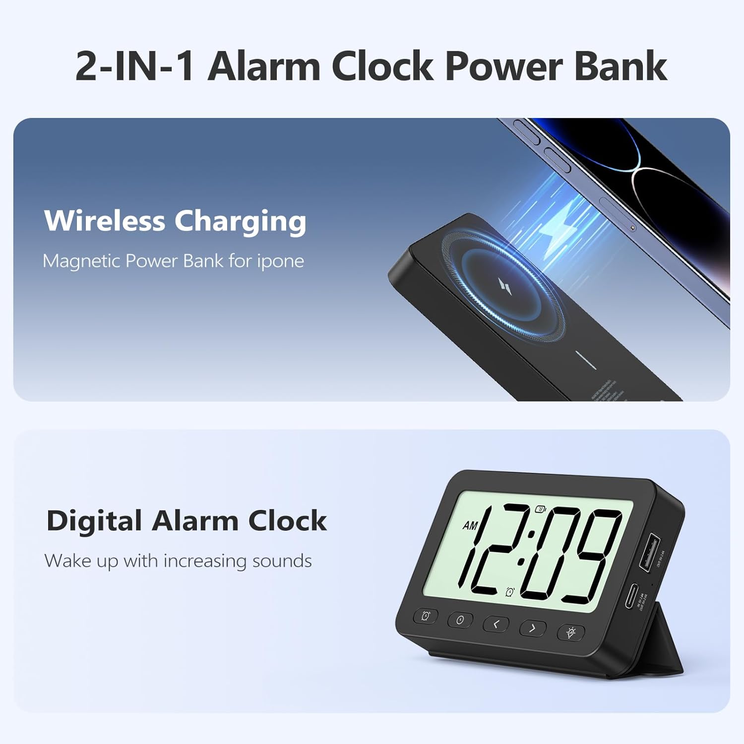 ANJANK Digital Travel Alarm Clock with MagSafe Charging