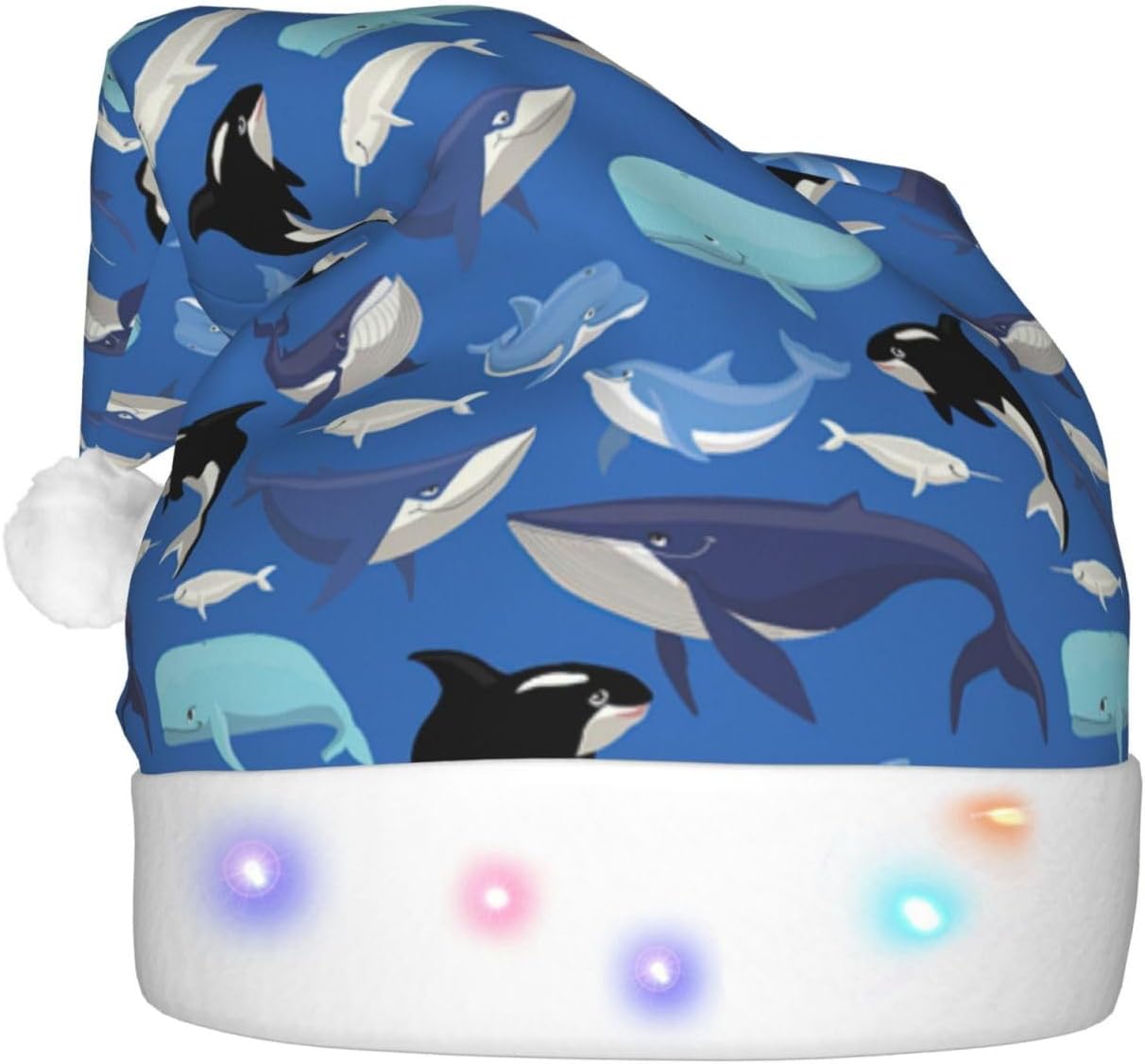 Whale Pattern Print LED Christmas Hat for Adults