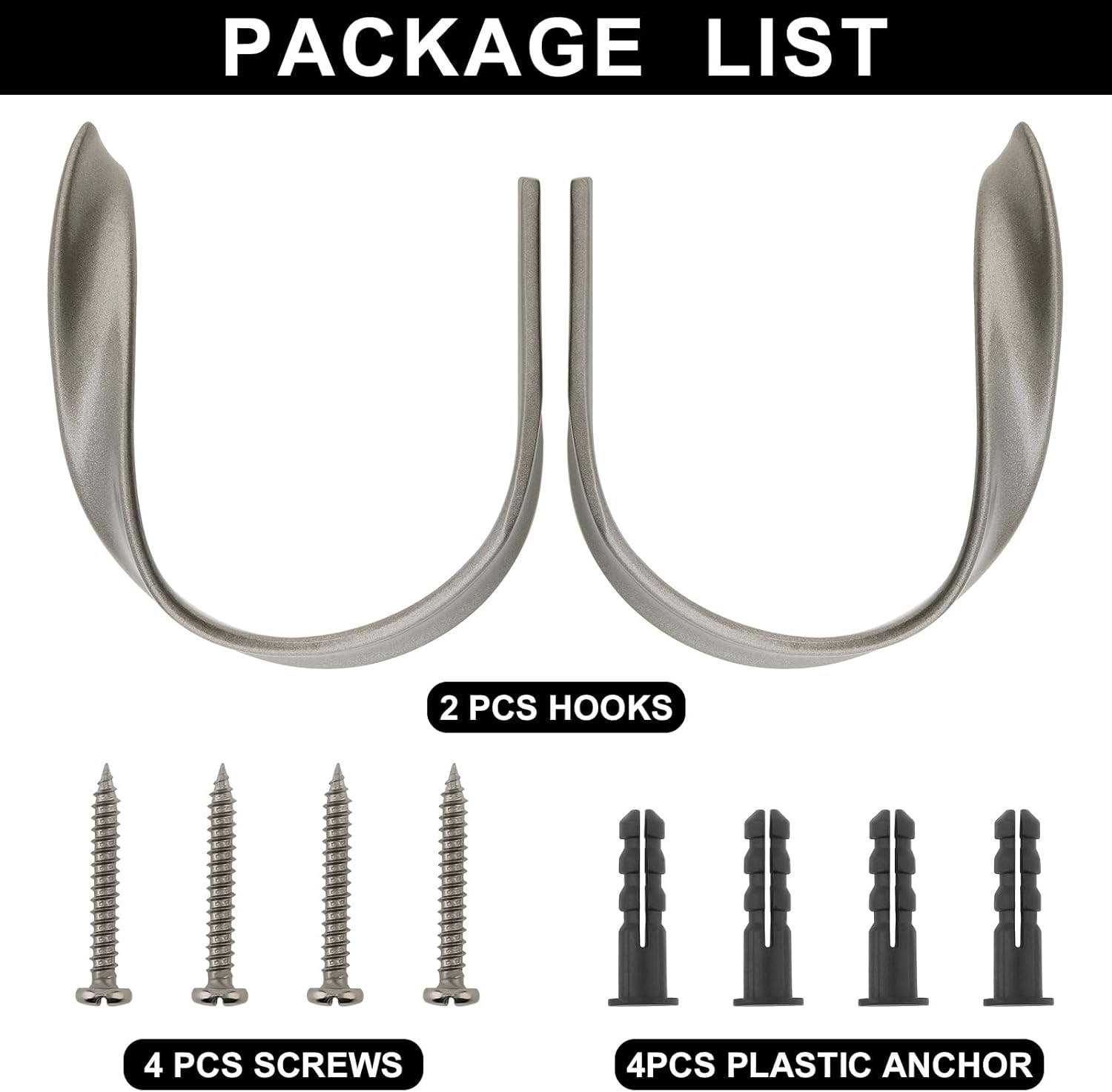 4 Pack Grey Aluminum Alloy Curtain Holdbacks