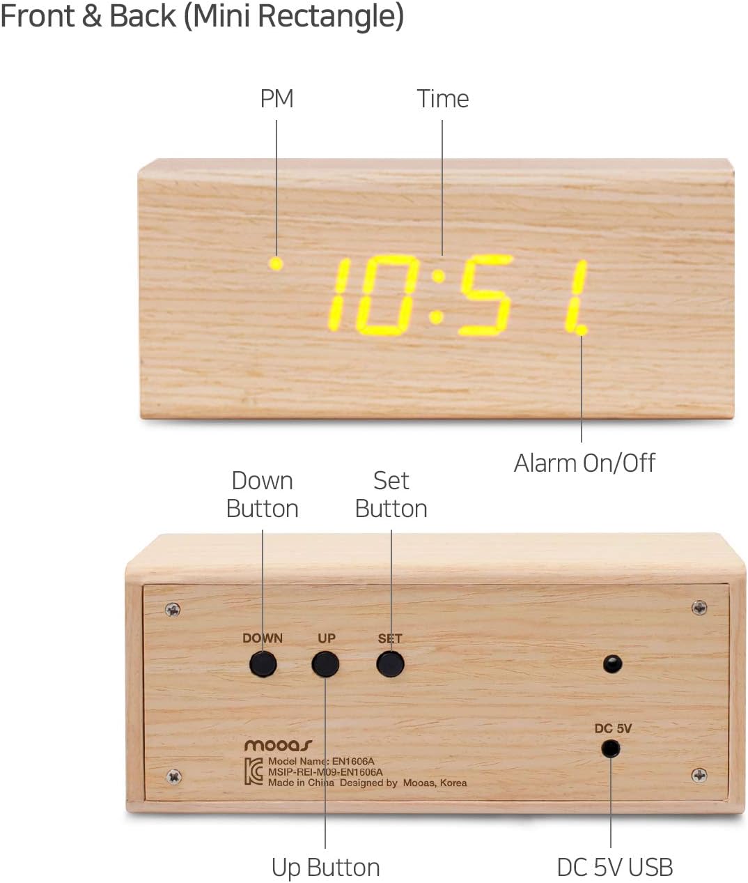 Mooas Real Wooden Digital Alarm Clock with LED Display