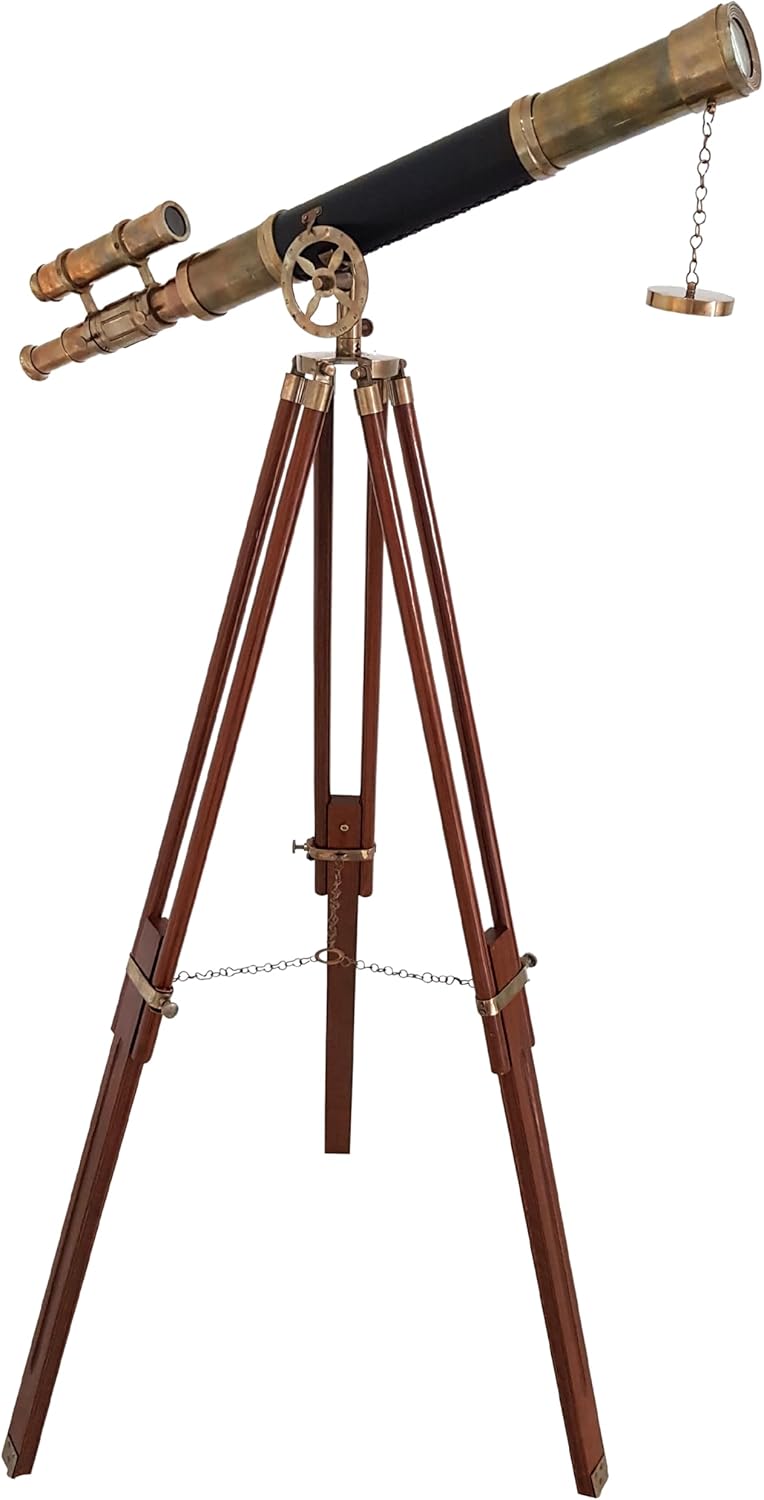 Classic Nautical Brass Telescope with Wooden Tripod