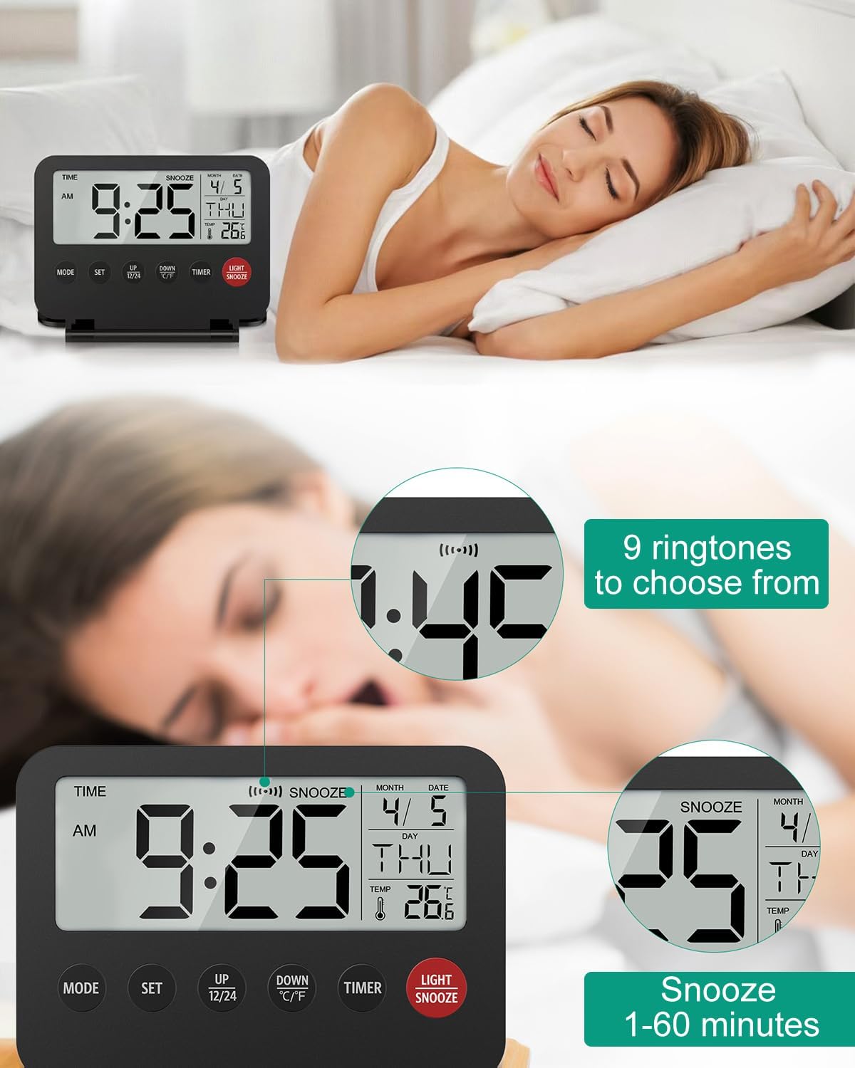ORIA Digital Alarm Clock with Backlight and Snooze