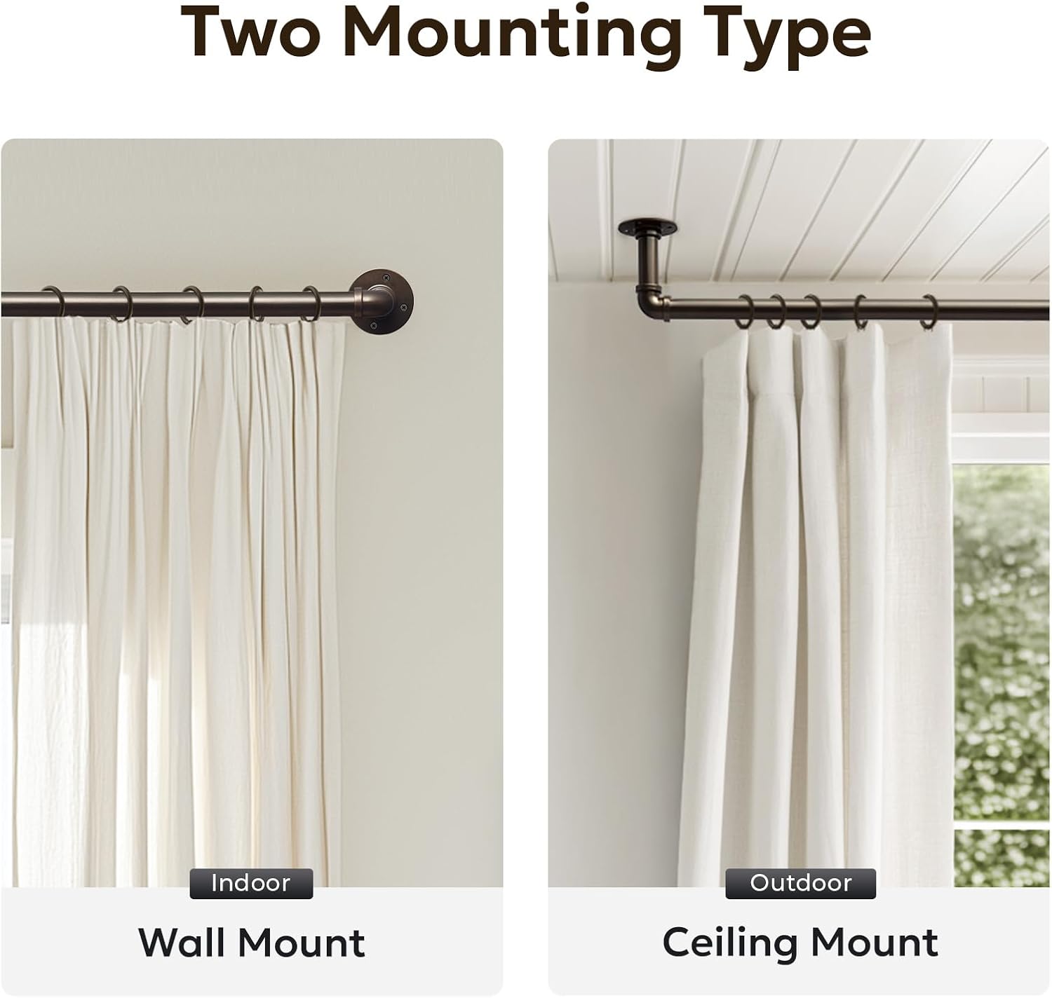 Zeerobee 1 Inch Antique Bronze Curtain Rods 32-48 Inches