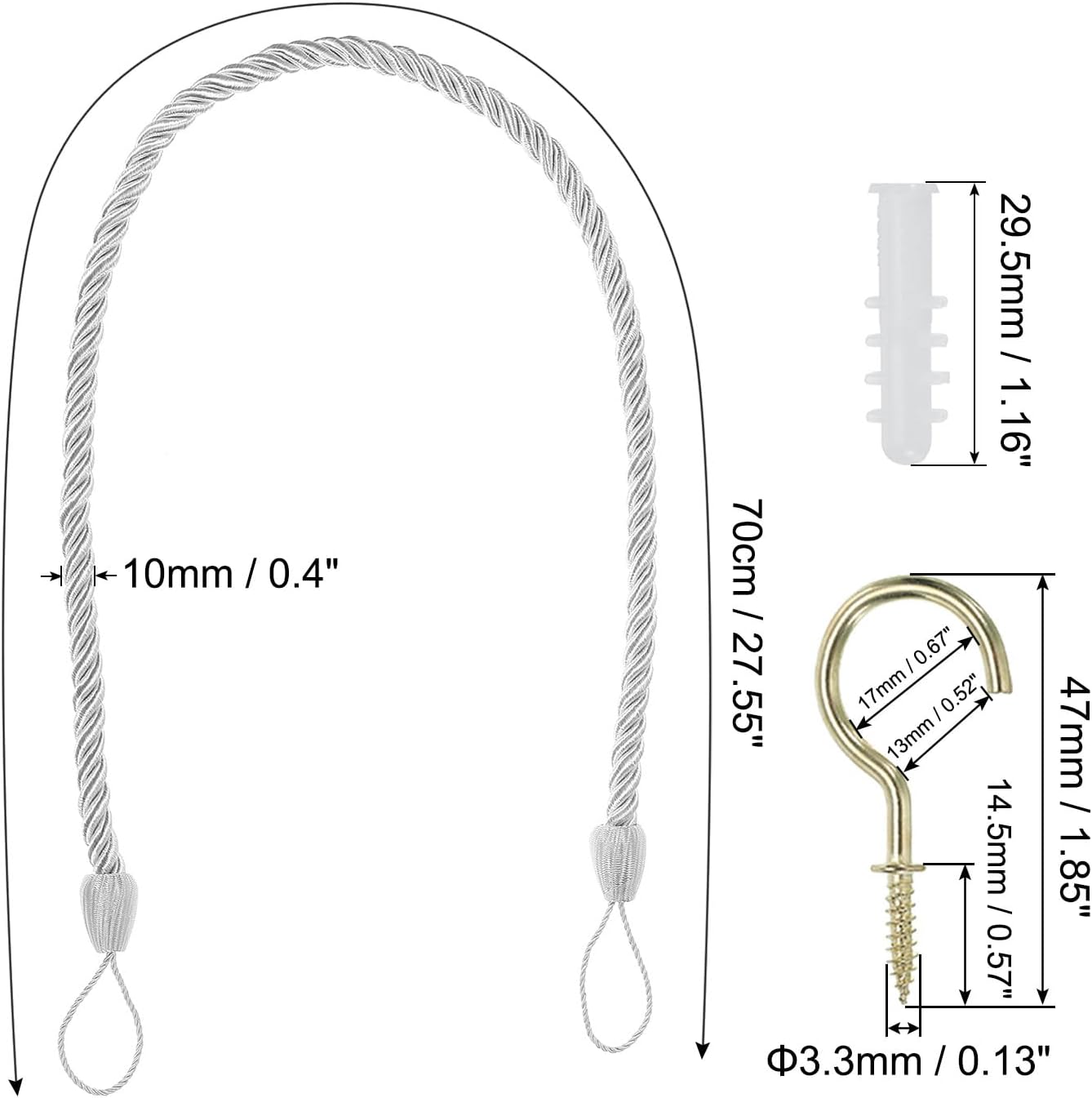 PATIKIL Curtain Tiebacks Ropes 6 Pack White
