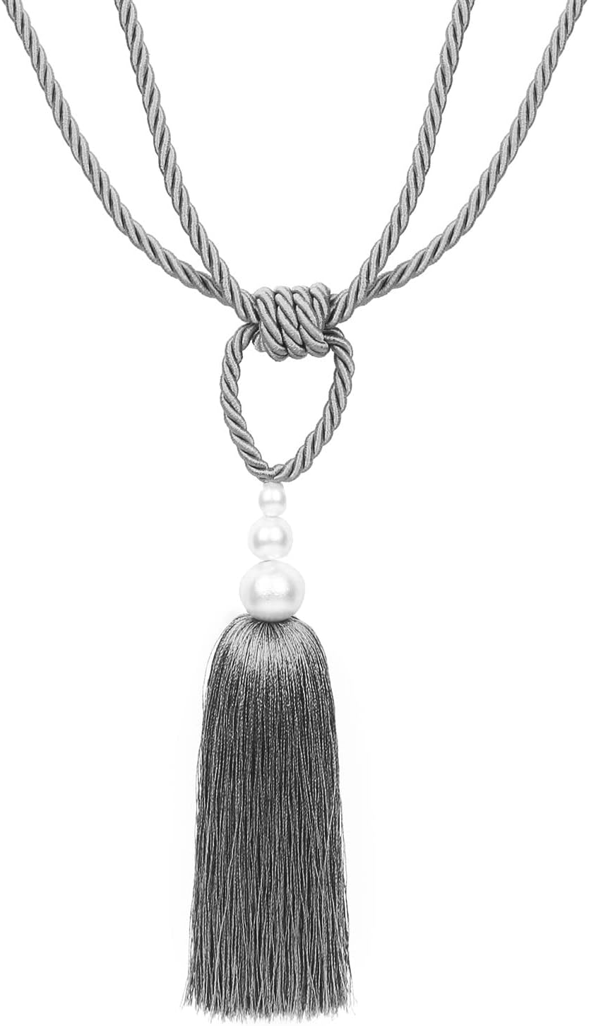 2 Pack Curtain Tiebacks with Pearl Holdbacks Gray