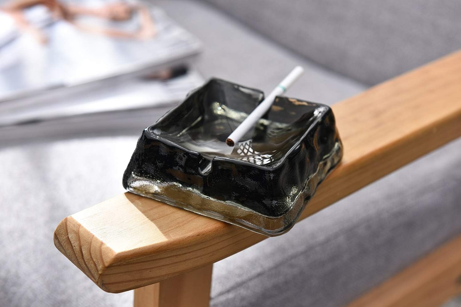 Dark Grey Glass Ashtray for Cigarettes