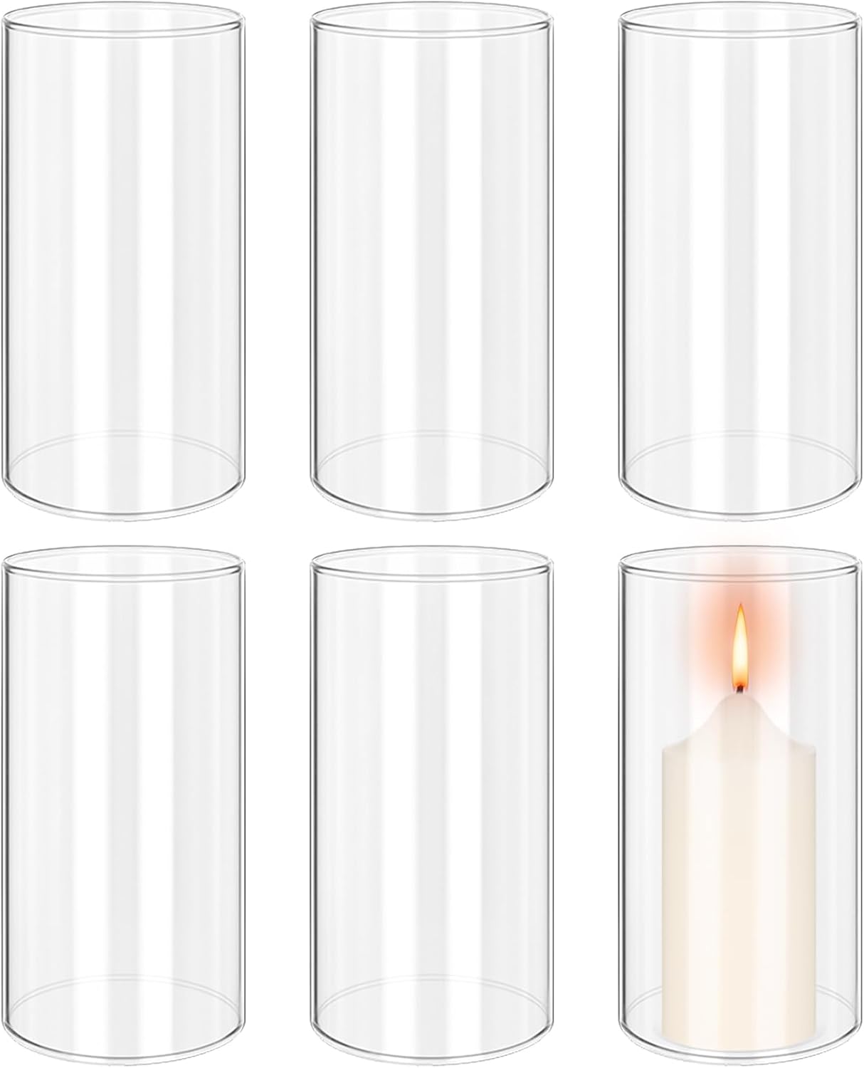 6 Pack Hurricane Candle Holders Clear Borosilicate Glass Cylinder Tube Covers