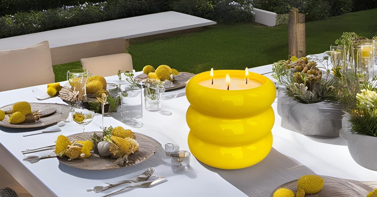 Yellow Ceramic 3 Wick Citronella Candle 18oz for Outdoor Use