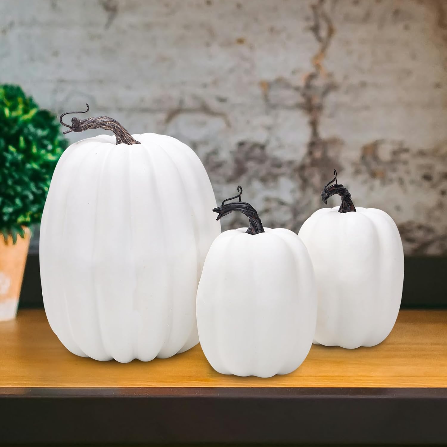 3PCS White Artificial Foam Pumpkins Halloween Decor Centerpieces
