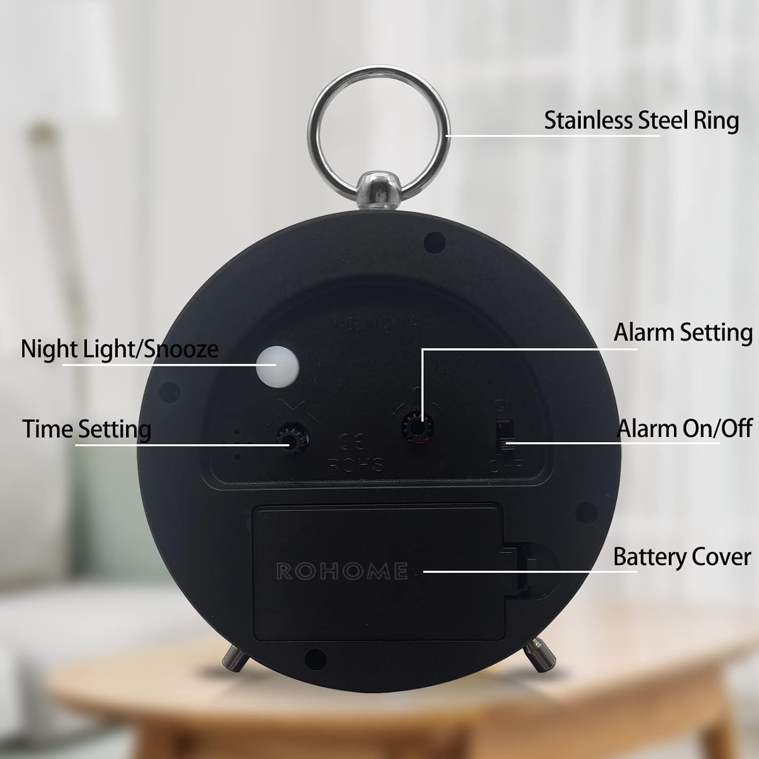 Small Alarm Clock with Night Light and Hanging Design Yellow