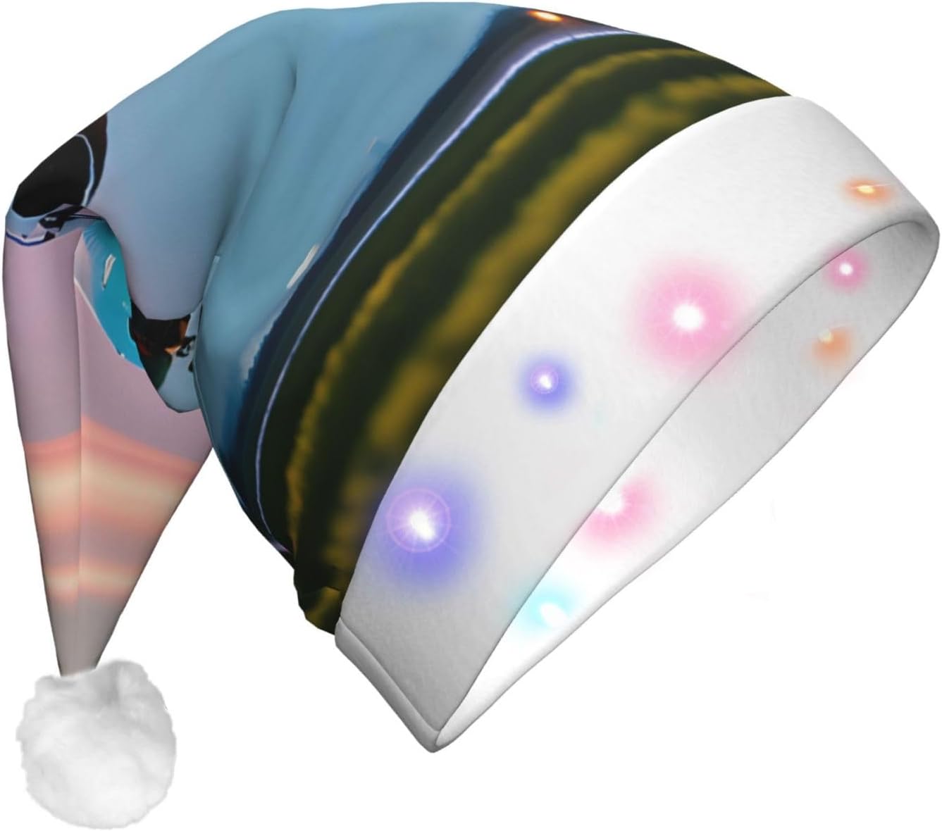 Airplane in the Evening Lights Print Christmas Hat with LED