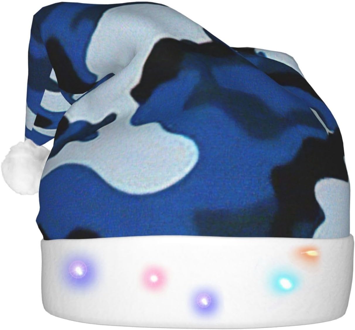Blue Camo Print LED Christmas Hat for Adults