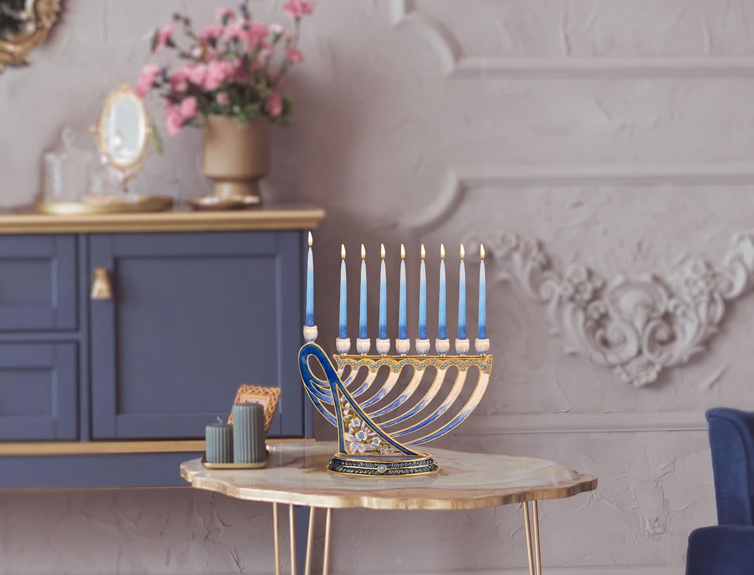Hanukkah Menorah with Gold Accents and Jewels