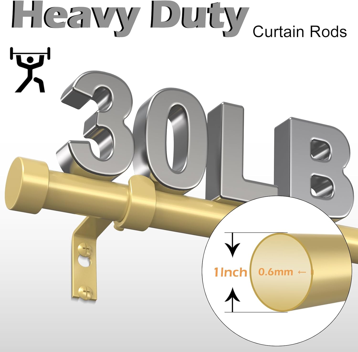 OLV 2 Pack Gold Curtain Rods for Windows 48-84 Inch