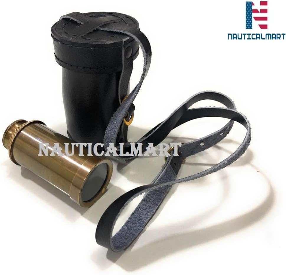 NauticalMart Marine Brass Telescope 6 Inch Antique Finish with Leather Case