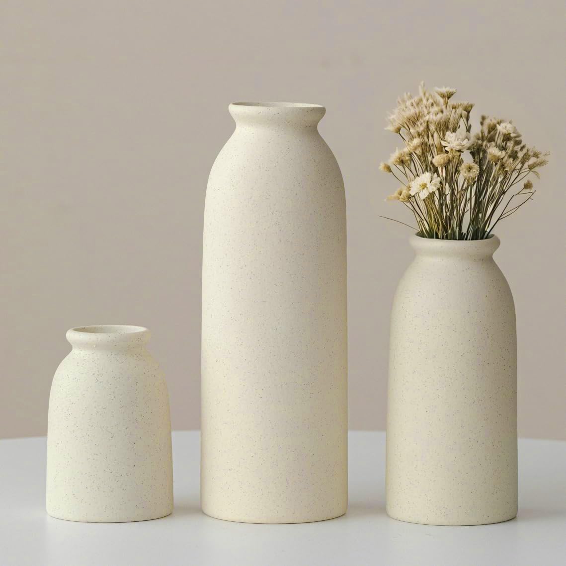 Tinctotnic 3-Piece Ceramic Vase Set - Distressed Beige
