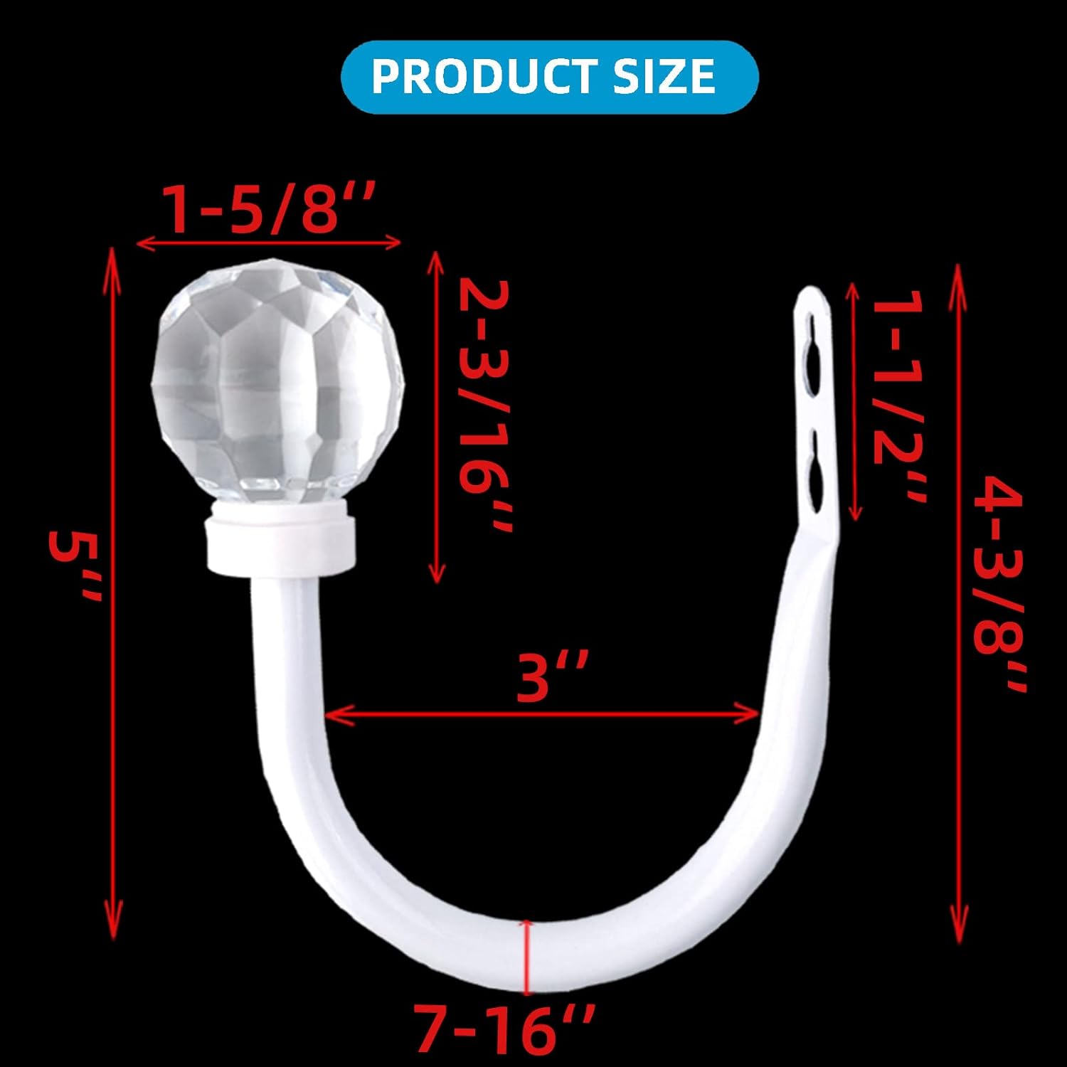 2Pack Curtain Holdbacks with Clear Crystal Balls and Metal Hooks