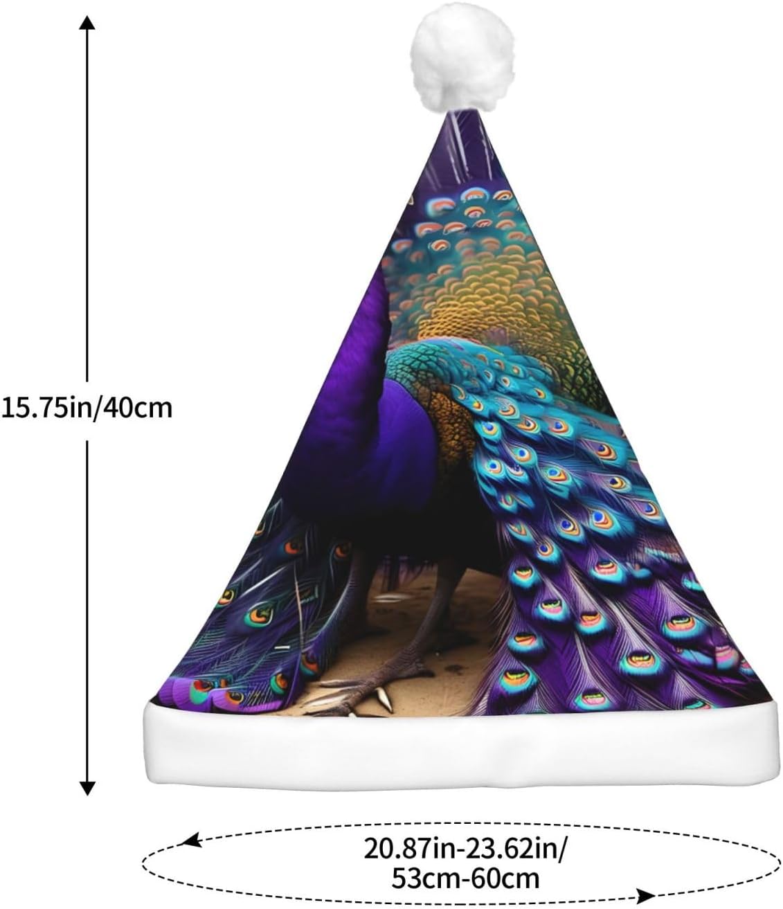 Purple Peacock Print Christmas Hat with LED Lights