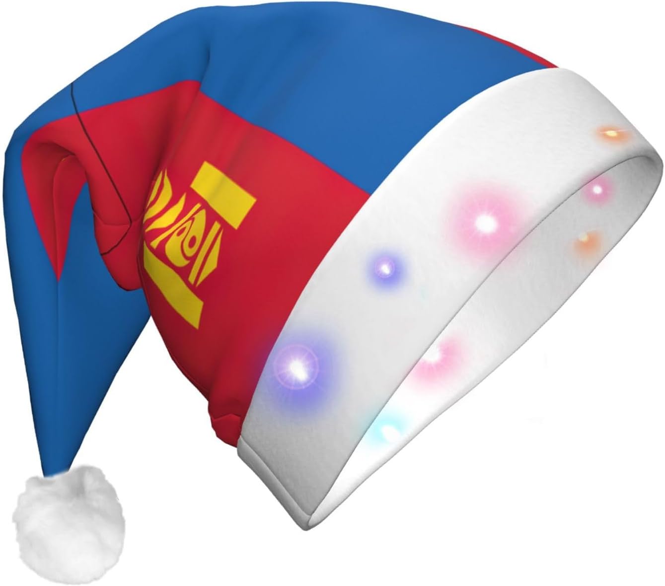 Mongolian Flag Print Christmas LED Hat for Festive Parties