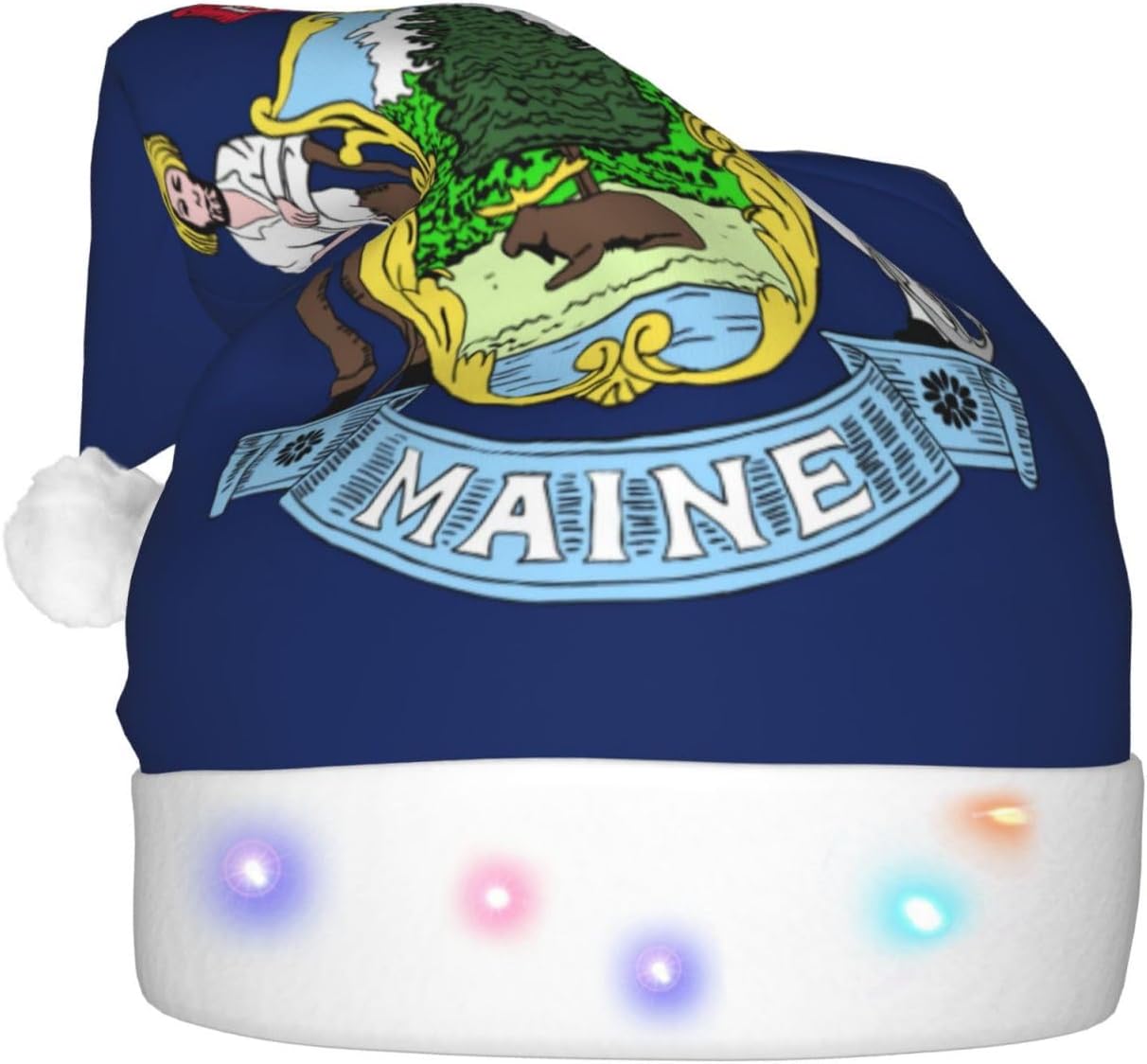 Maine State Flag Christmas Hat with LED Lights