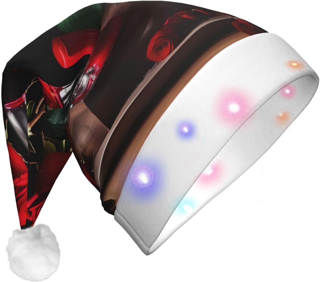 Red Rose And Wine Decor Led Christmas Hat Unisex Beanie